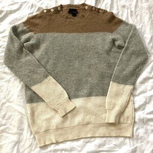 J Crew Sweater Womens Small Brown Gray Colorblock 100% Cashmere Waffle-Knit S